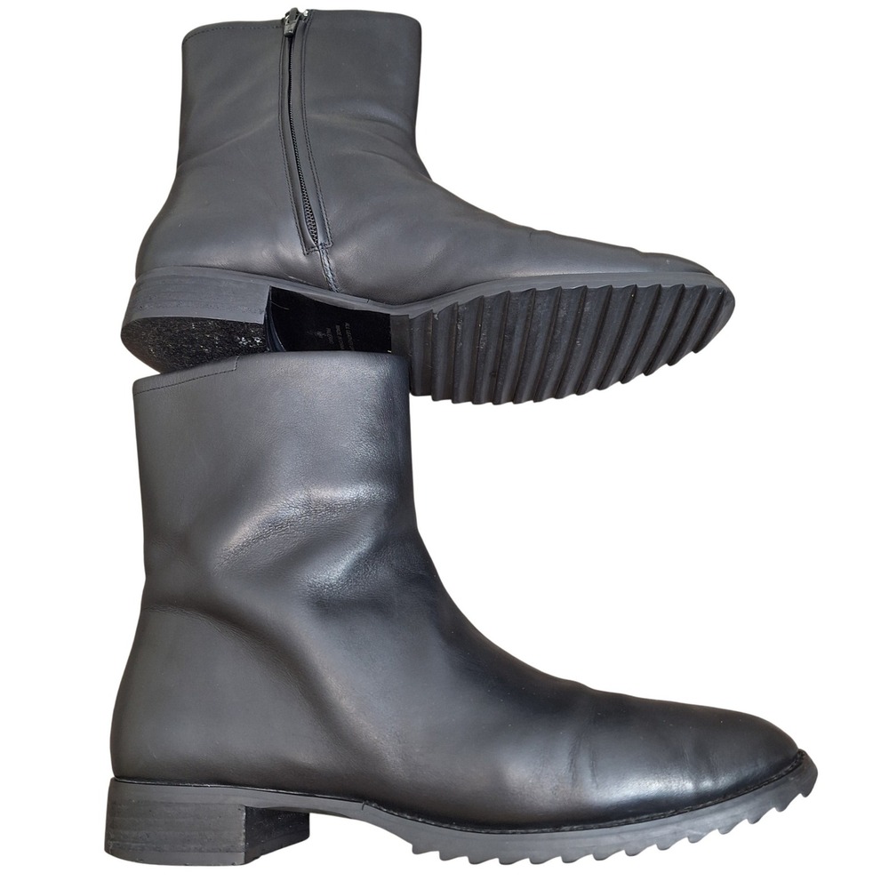 Lord & Taylor Palermo Black Leather Moto Grunge Boots Side Zip Lug Sole Women 8M